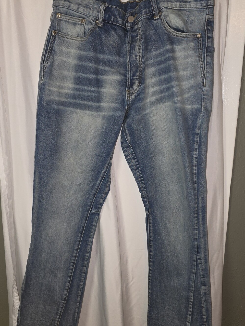 MNML Size 36 Blue Stretch Denim Skinny Stacked Flare Jeans